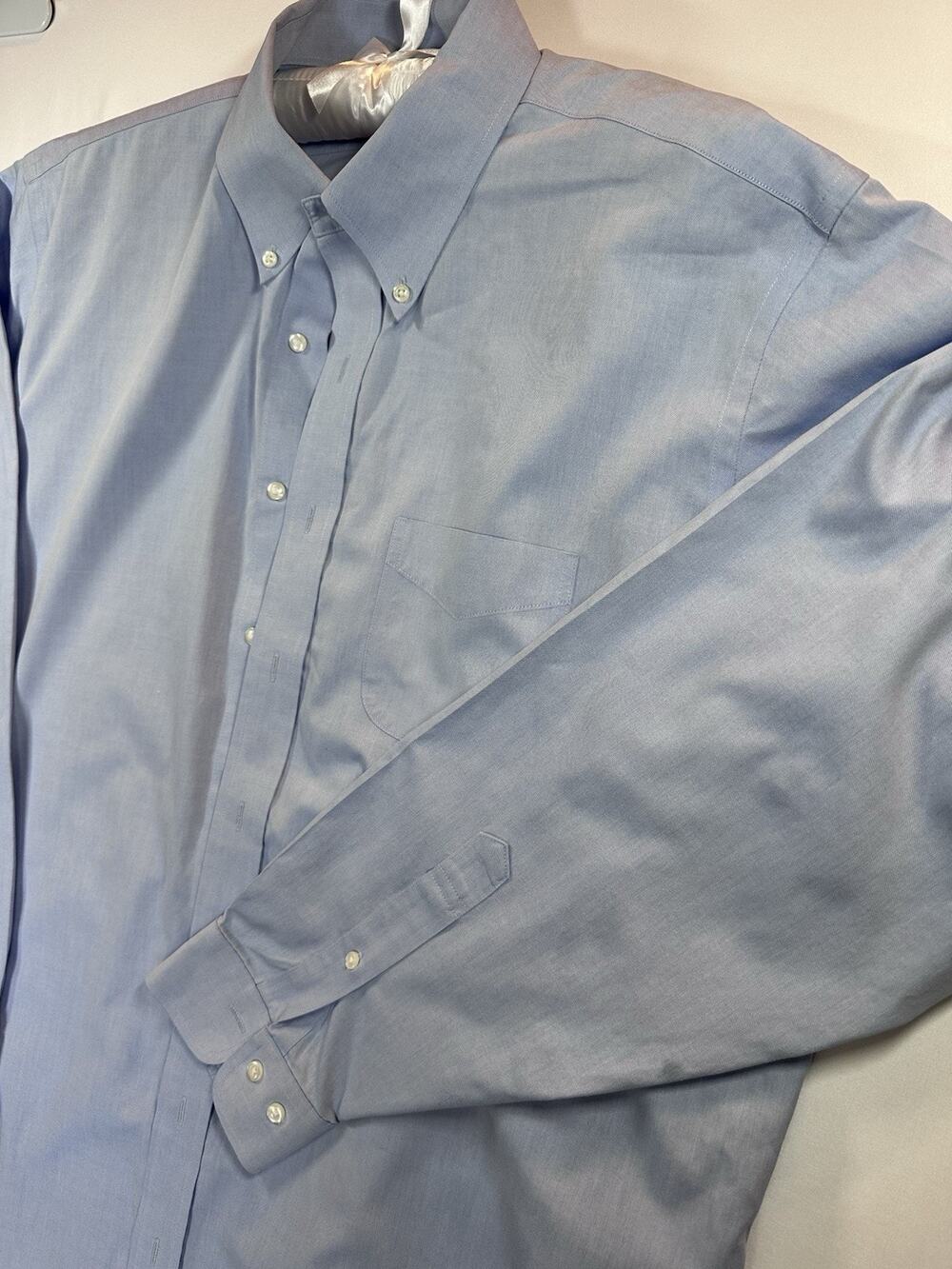 Brooks Brothers 1818 Madison Non-Iron Cotton Solid Blue Shirt 17.5 XL